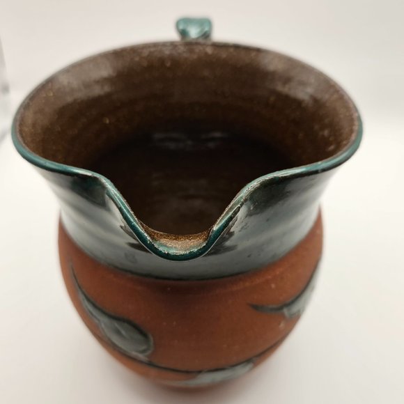 Vintage TG Handmade Brown Green Glaze Leaf 16oz Stoneware Pottery Mug - Picture 3 of 10